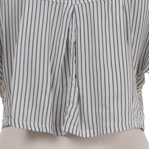 Imagen 7 de 7 de Blusa Vestir Corta Rayas Lazo Cintura Manga Mariposa Fresca.