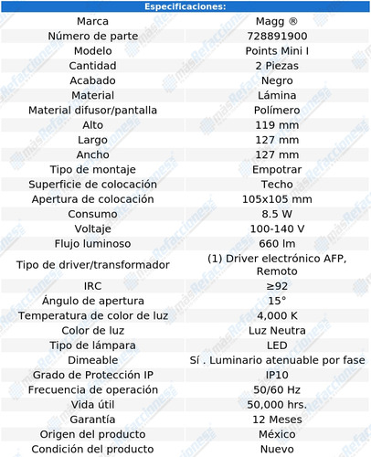 Set De 2 Lámparas De Plafón 15° Led 8.5w 4000k Negro Magg
