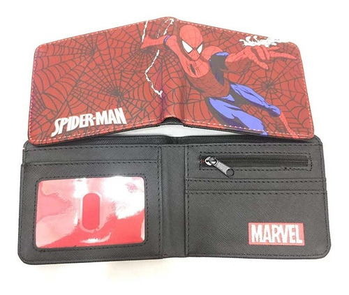 Cartera Corta De Piel Sintética Con Diseño De Spiderman Anim