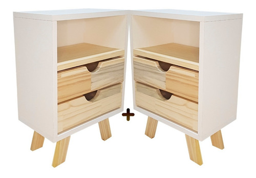 Imagen 1 de 10 de Combo De 2 Mesa De Luz Pino Y Melamina - Escandinava Nordica