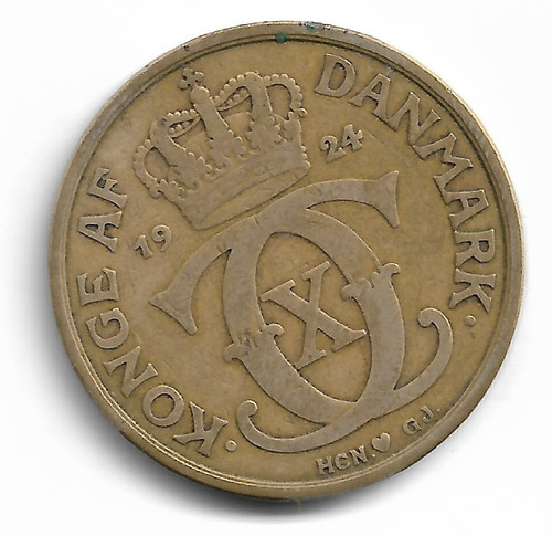 Dinamarca 2 Kroner 1924  Km#825.1 Bronce Mb+