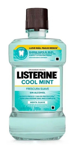 Combo Enjuague Bucal Listerine Zero Cool Mint X 500 Ml X 2u