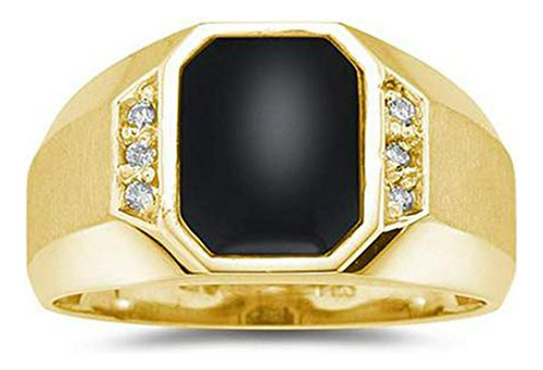 Anillo Hombre Oro 10k Diamante Y Ónix.