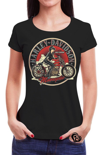 Camiseta Feminina Rock N Roll Caveira Moto Harley Baby Look