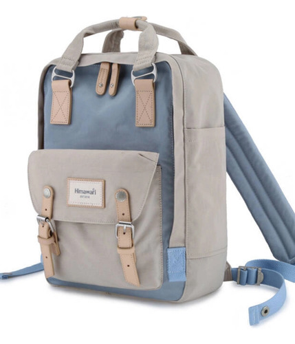 Mochila Bolso Himawari Urbana Legitima Color Celeste Y Gris