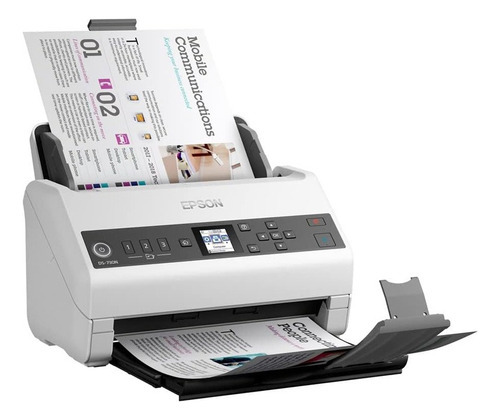 Scanner de mesa Epson DS-730n, frente e verso, vermelho e USB 2.0, cor branca