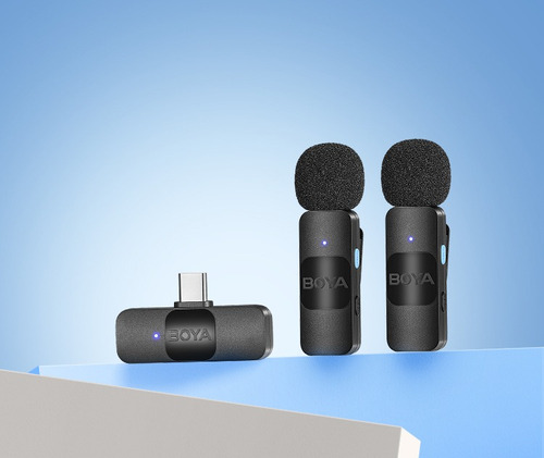 Microfone sem fio duplo compacto Boya by-V20 USB-c cor preta
