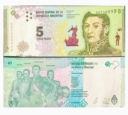 Billete De Argentina 5 Pesos Papel Moneda Unc