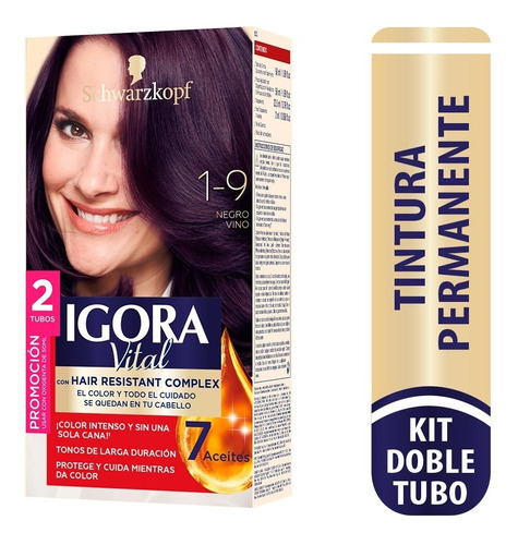  Tinte Cabello Igora Vital Permanente Tono 1-9 negro vino