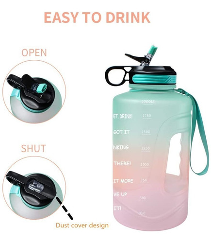 Imagen 7 de 7 de Botella De Agua Motivacional Sin Bpa 2.2 Litro (1/2 Galón)