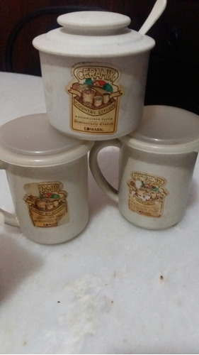 Set De 2 Tazas Con Tapa, Azucarera Y Lechera