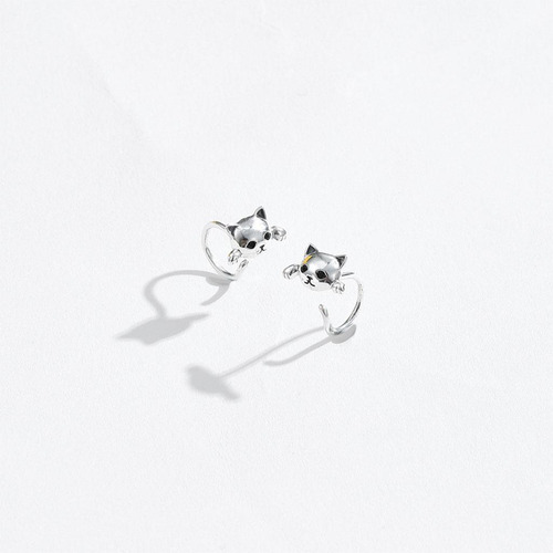 2 Uds.pendientes De Oreja De Gatito De Animales De Plata