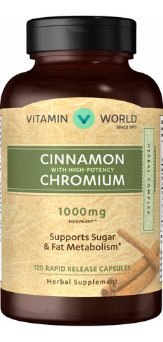 Vitamin World Cinnamon 1000 Mg. Complex 120 Cpsulas, Cromo,
