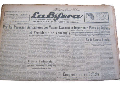 Periodico La Esfera Miercoles 28 De Julio 1937 Original
