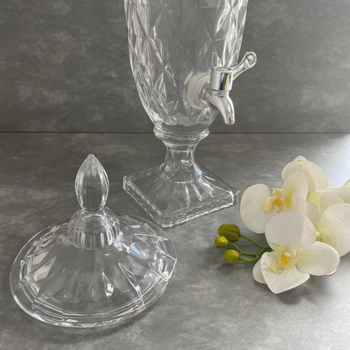 Suqueira Vidro Transparente Diamond Com Torneira Prata 2 Lts