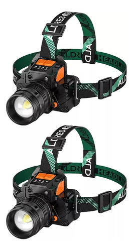 Linterna Frontal Led Recargable Usb De Pesca Negra, 2 Piezas