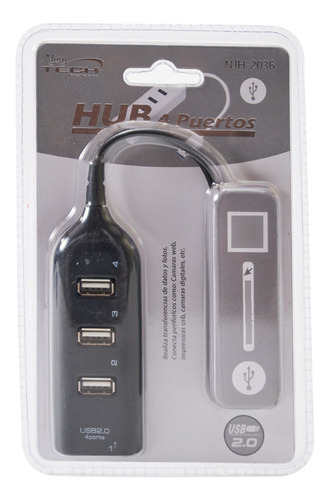 Imagen 2 de 5 de Hub Adaptador Usb Njoytech 4 Puertos V2.0