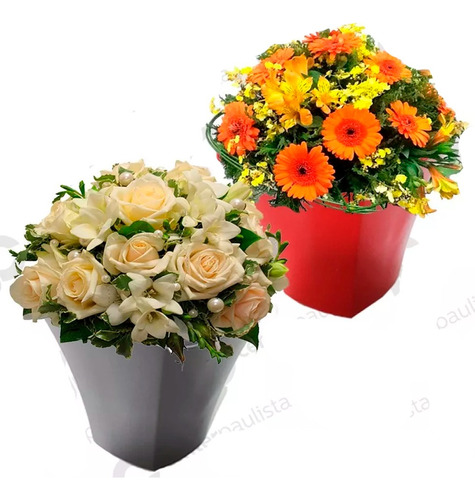 2 Vasos Cachepot Plástico Colorido Porta Flores Decoração