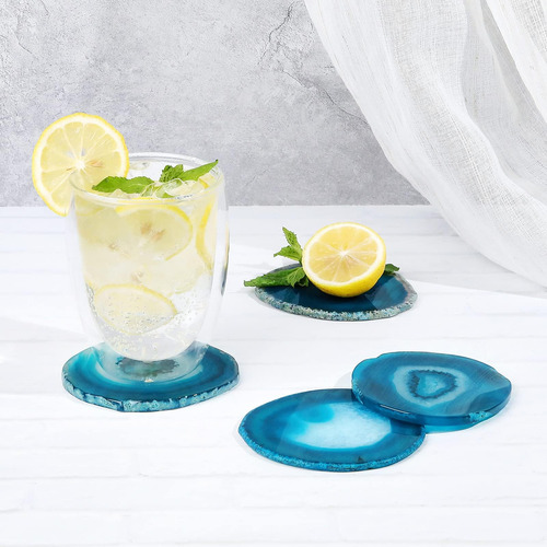 Posavasos De Ágata Azul Para Mesa De Café, Juego De 4 De De