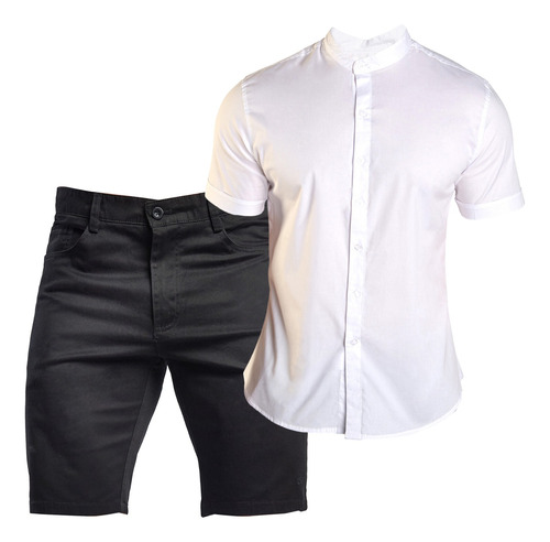 Bermuda De Gabardina Y Camisa Blanca Para Hombre Outfit 