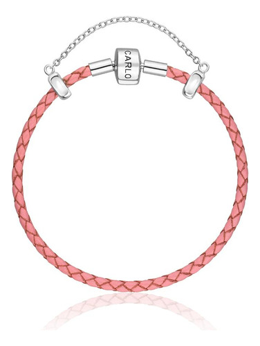 Pulseira De Couro Rosa Claro E Prata 925 - 19,5 Cm