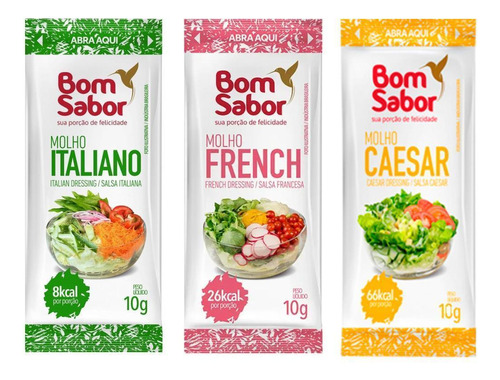 Combo Molhos Salada Sachê Bom Sabor 10g - 60 Unidades