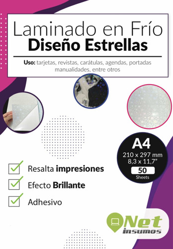 Laminado En Frío Diseño Estrella A4 Pack 50 Hojas