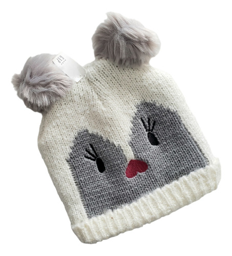 Gorro De Punto Gap Niña Blanco Y Gris Lana Polar 