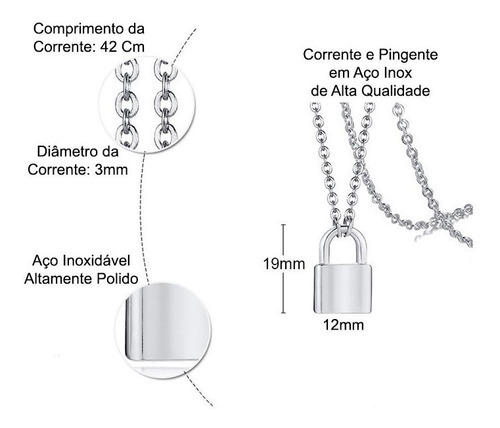 Imagem 5 de 5 de Colar Feminino Com Pingente Mini Cadeado
