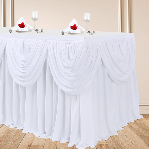 Falda Mesa Blanca Tutu Para Rectangular Plisada 9 Pie Mantel