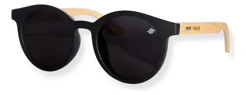 Óculos De Sol Polarizado Bambu Original + Estojo/flanela Único Preto Redondo Preto Madeira