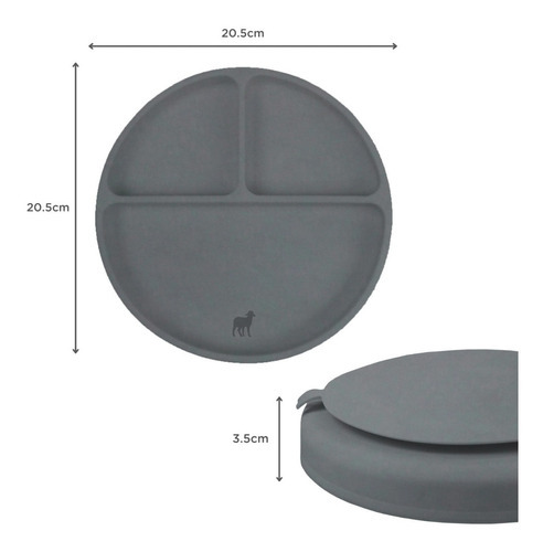 Nap-plato De Silicón Adherible Con Divisiones Y Succión/bebe Color Gris oscuro