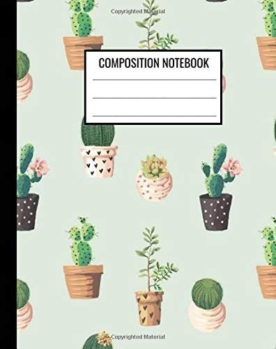 Composition Notebook Green Cactus Theme Composition Notebook
