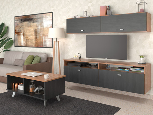 Mesa Tv Rack Flotante + Repisa Flotante + Mesa Ratona Living