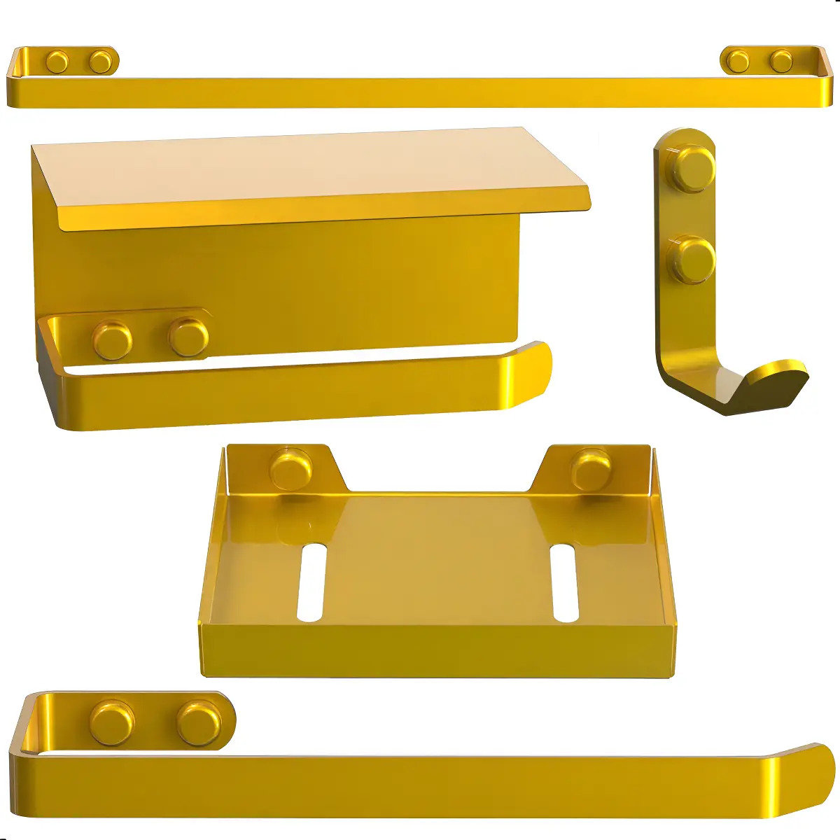 Kit Acessórios Para Banheiro Dourado 5 Peças Max
