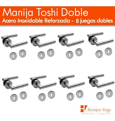 Imagen 2 de 10 de Manija Puerta Acero Inoxidable Toshi Doble Reforz Pack 8 U.