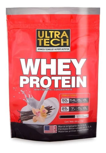 Whey Protein Ultra Tech X 454 G Proteína De Suero En Alta Concentración Suplemento Para Masa Muscular