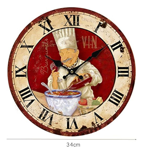 34 Cm Clásico Cocina Cocina Cocinero Madera Reloj De Pared S