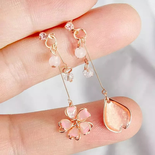 Pendientes De Hoja De Sakura Con Flor Rosa Pendientes Llamat