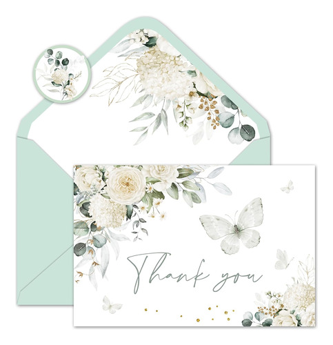 Paquete De 24 Tarjetas De Agradecimiento De Flores, Mariposa