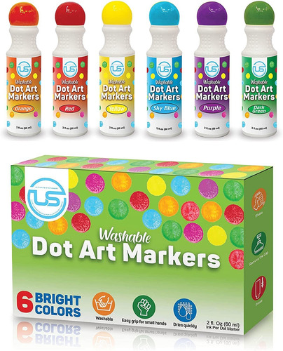 6 Marcadores Lavables 6 Colores Dot Art Markers