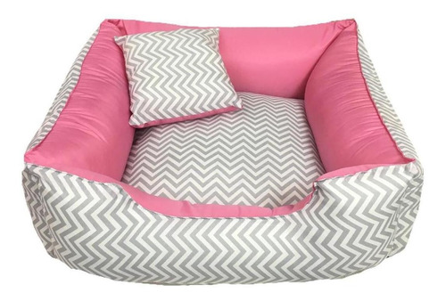 Cama Pet Cachorro Ou Gato 60 X 60 Cm Com Zíper Chevron/rosa