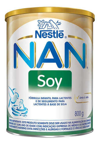 Fórmula infantil em pó sem glúten Nestlé Nan Soy en lata de 1 de 800g - 0  a 12 meses