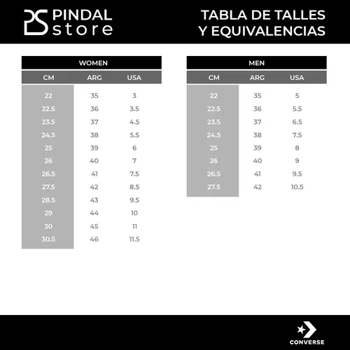 Converse guia top de tallas infantil