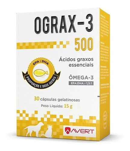 Ograx 3 500 Suplemento Alimentar Para Cães E Gatos 30 Caps