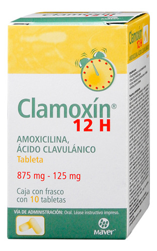 Clamoxin 12h Tabletas 875 Mg/125 Mg, 10 Tabletas