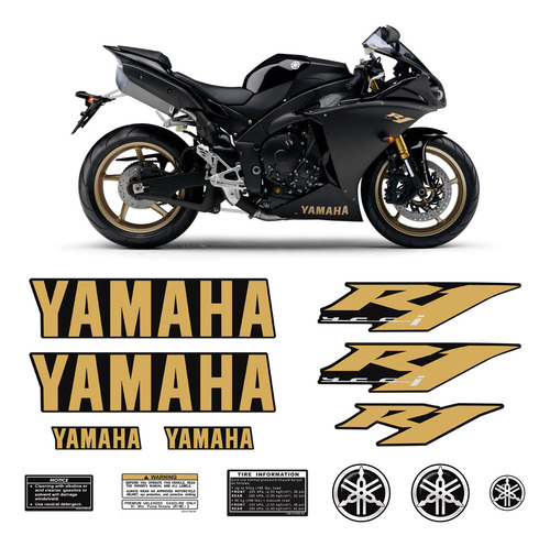 Adesivos Yamaha Yzf1000 R 2010 Dourado Moto Preta Completo