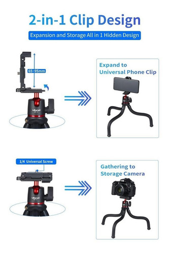 Imagen 5 de 9 de Tripode Flexible Ulanzi Mt-11 Con Bola 360 Y Soporte Celular