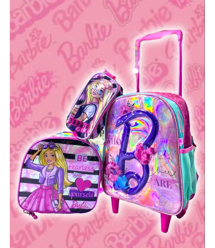 Set De Morral Barbie 35 Cm C/ruedas - Lonchera Y Cartuchera