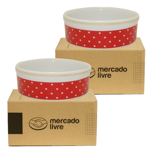 2 Comedouro De Porcelana Cão E Gato 600 Ml Vermelho Ref 308